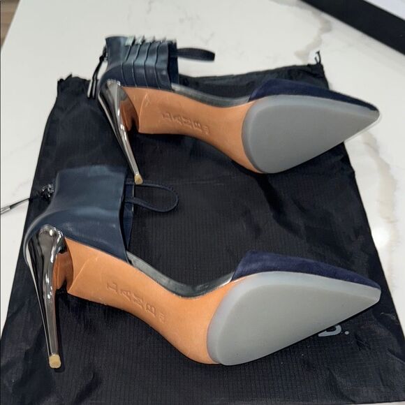 L.A.M.B. Navy and Silver Suede, Leather and Metal Heels - Picture 9 of 16